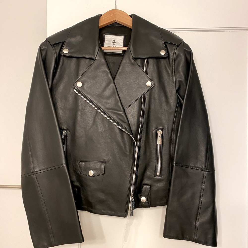 Anine Bing leather moto jacket, size L, black leather